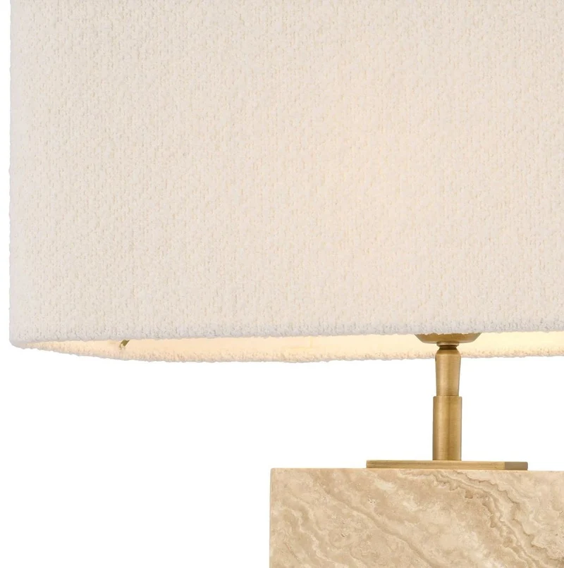 Casa Padrino Luxus Tischleuchte Beige / Antik Messing / Creme 46 x 22 x H. 68 cm - Travertin Schreibtischleuchte mit rechteckigem Lampenschirm - Luxus Tischleuchten - Luxus Kollektion