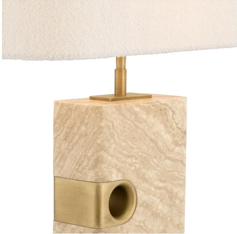 Casa Padrino Luxus Tischleuchte Beige / Antik Messing / Creme 46 x 22 x H. 68 cm - Travertin Schreibtischleuchte mit rechteckigem Lampenschirm - Luxus Tischleuchten - Luxus Kollektion