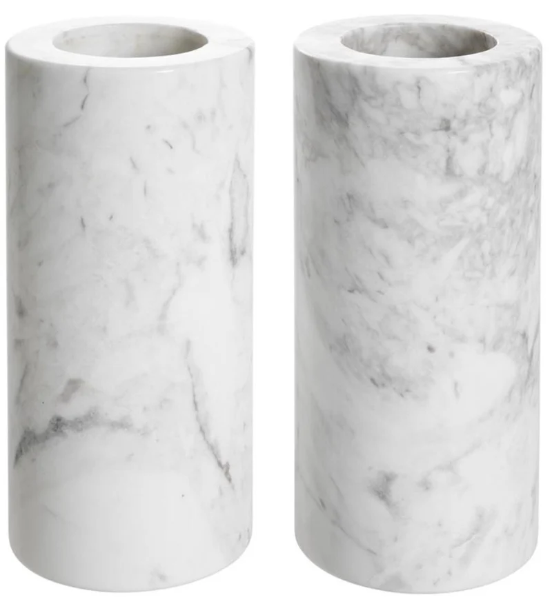 Casa Padrino Luxus Marmor Teelichthalter Set Weiß Ø 10 x H. 21 cm - Luxus Qualität