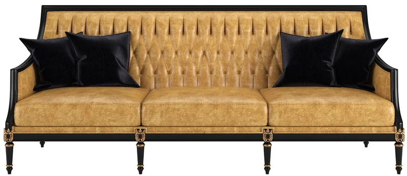 Casa Padrino Luxus Barock Wohnzimmer Leder Sofa Gold / Schwarz / Antik Gold 235 x 95 x H. 95 cm - Edle Wohnzimmer Möbel im Barockstil