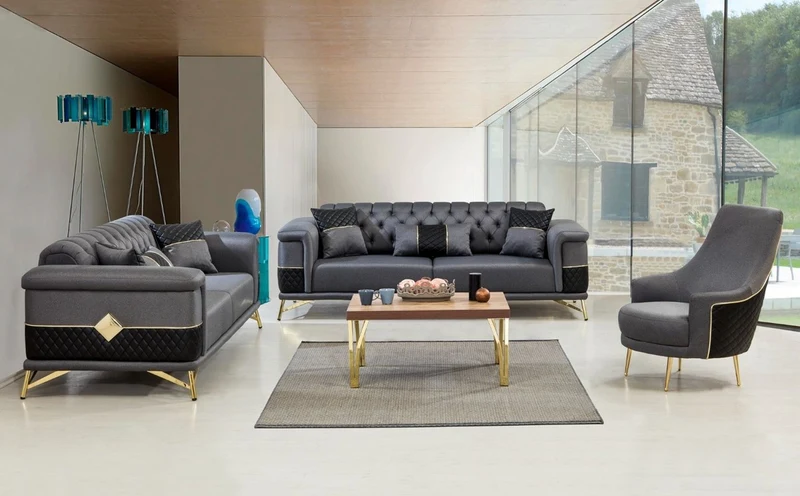 Casa Padrino Luxus Schlafsofa Grau / Schwarz / Gold 220 x 90 x H. 80 cm - Modernes Wohnzimmer Sofa - Wohnzimmer Möbel