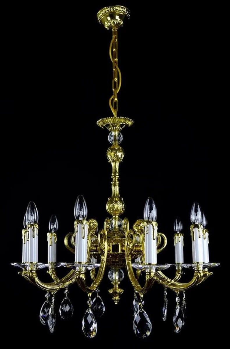 Casa Padrino Luxus Barock Kristall Kronleuchter Gold Ø 70 x H. 65 cm - Prunkvoller Messing Kronleuchter mit Böhmischem Kristallglas - Edel & Prunkvoll