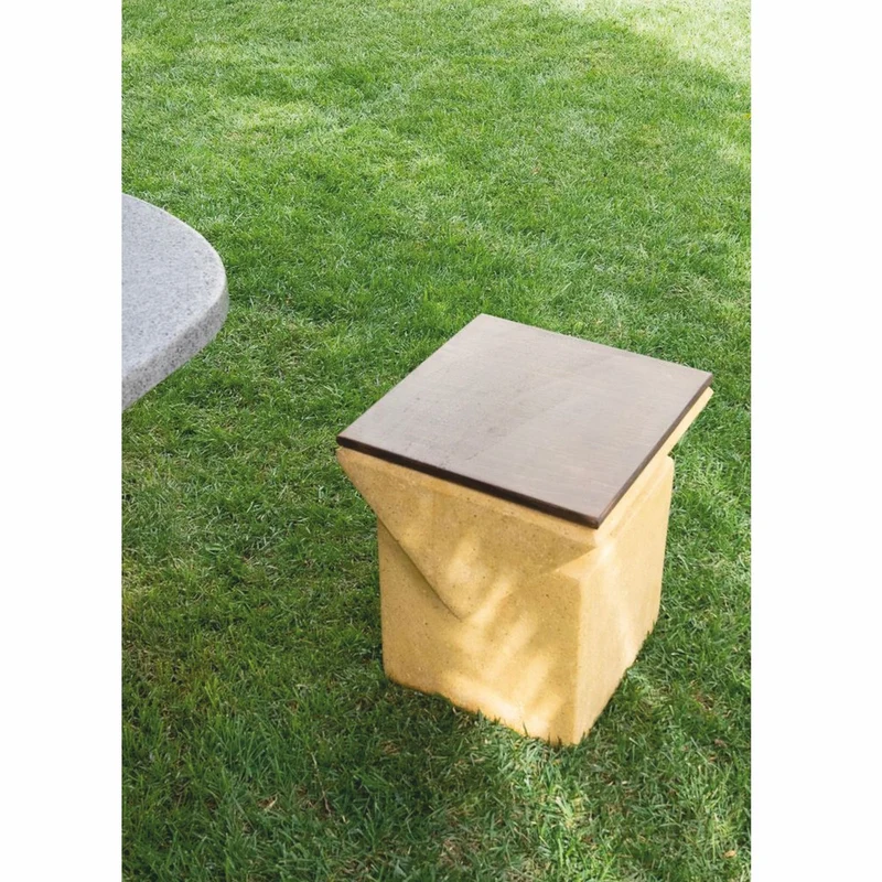 Casa Padrino Luxus Hocker Gelb / Dunkelbraun 45 x 45 x H. 50 cm - Beton Möbel