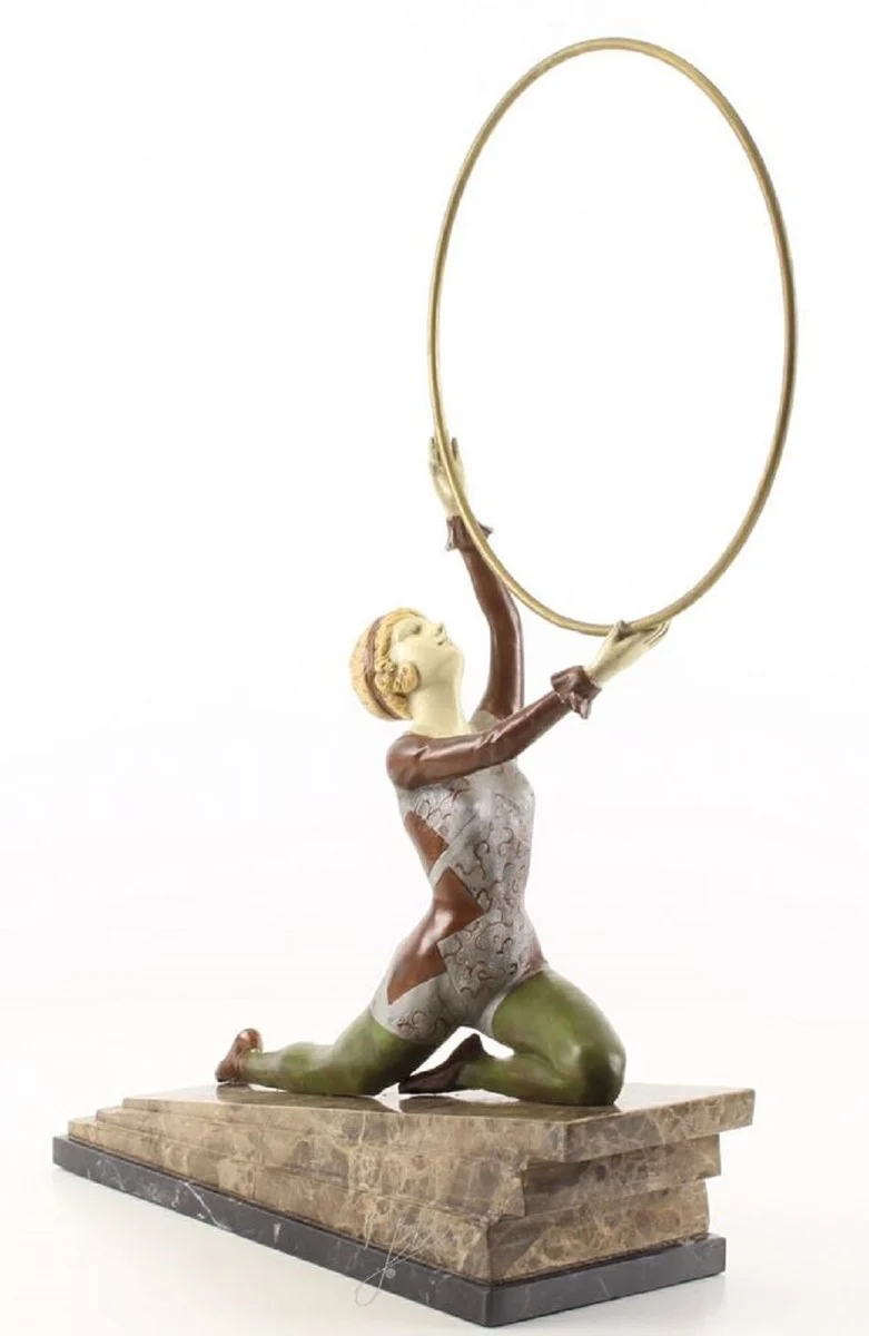 Casa Padrino Luxus Bronzefigur Hula Hoop Tänzerin mit Natursteinsockel Mehrfarbig 41,3 x 13 x H. 49,9 cm - Luxus Deko