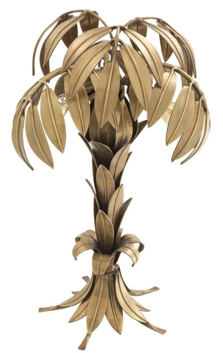 Casa Padrino Luxus Tischleuchte Vintage Messingfarben Ø 38 x H. 66,5 cm - Designer Wohnzimmerlampe im Palmen Design