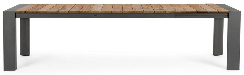 Casa Padrino Luxus Gartentisch Naturfarben / Grau 228-294 x 100 x H. 75 cm - Ausziehbarer Garten Esstisch mit Teakholz Tischplatte und Aluminium Beinen - Luxus Garten & Terrassen Möbel