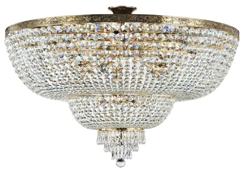 Casa Padrino Barock Kristall Kronleuchter Antik Gold Ø 100 x H. 68,8 cm - Runder Barockstil Kronleuchter - Barock Wohnzimmer Kronleuchter - Edel & Prunkvoll