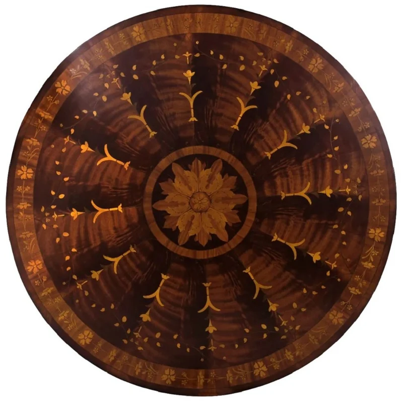 Casa Padrino Luxus Barock Esstisch Dunkelbraun Intarsien / Gold Ø 150 cm - Runder Barockstil Massivholz Küchentisch - Luxus Esszimmer Möbel im Barockstil - Barock Esszimmer Möbel