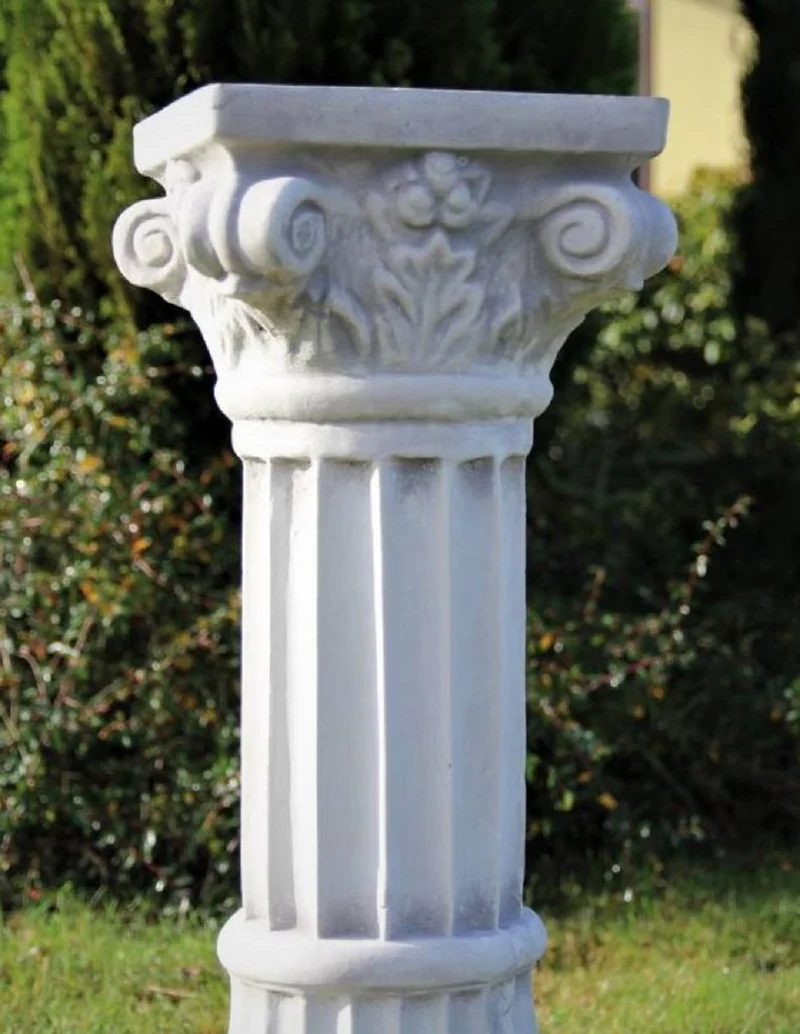 Casa Padrino Barock Säule Weiß / Grau H. 76 cm - Prunkvolle Gartensäule im Barockstil - Gartendeko Stein Säule - Barock Garten & Terrassen Deko Accessoires