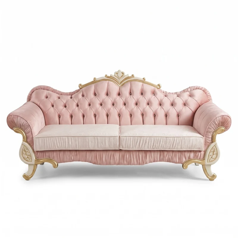 Casa Padrino Luxus Barock Sofa Rosa / Creme / Gold - Barockstil Wohnzimmer Sofa mit Glitzersteinen - Luxus Wohnzimmer Möbel im Barockstil - Barock Möbel - Barock Einrichtung