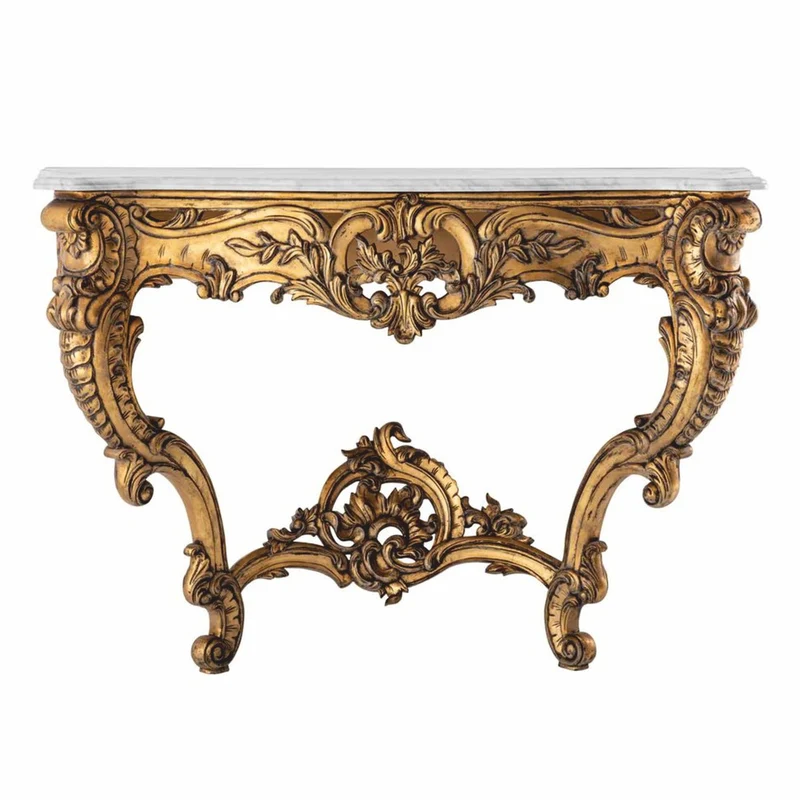 Casa Padrino Luxus Barock Mahagoni Konsole mit Marmorplatte Antik Gold / Weiß 125 cm