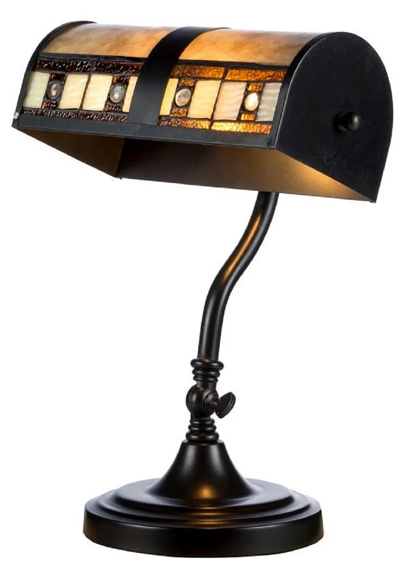 Casa Padrino Luxus Tiffany Schreibtischleuchte Schwarz / Mehrfarbig 25 x H. 38 cm - Luxus Tischleuchte