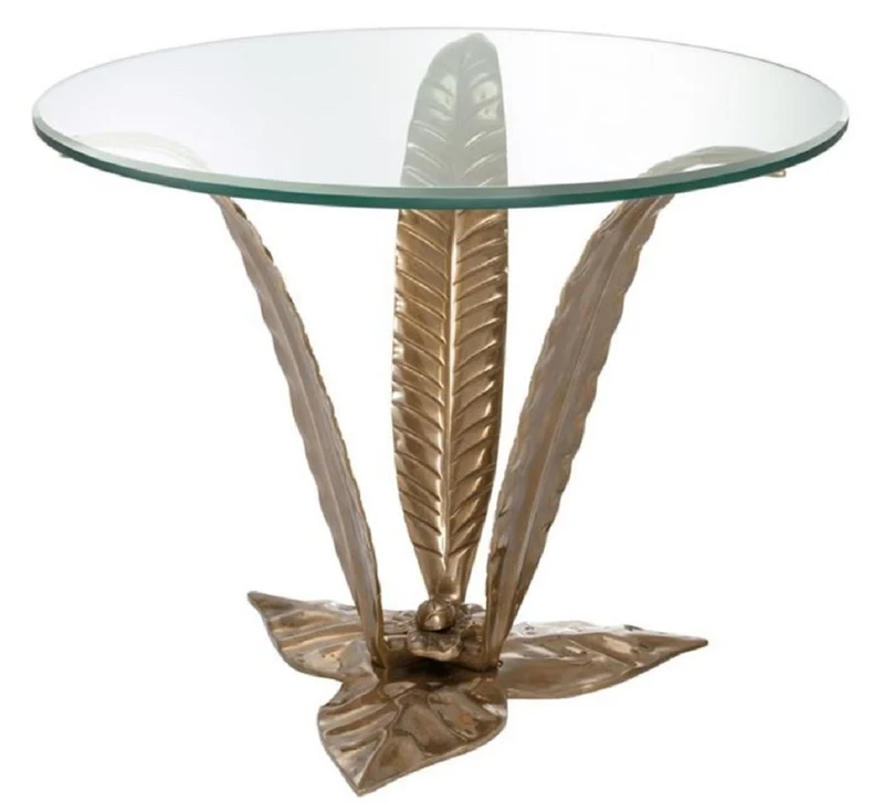 Casa Padrino Luxus Beistelltisch mit Glasplatte Vintage Messingfarben Ø 70 x H. 55 cm - Wohnzimmermöbel