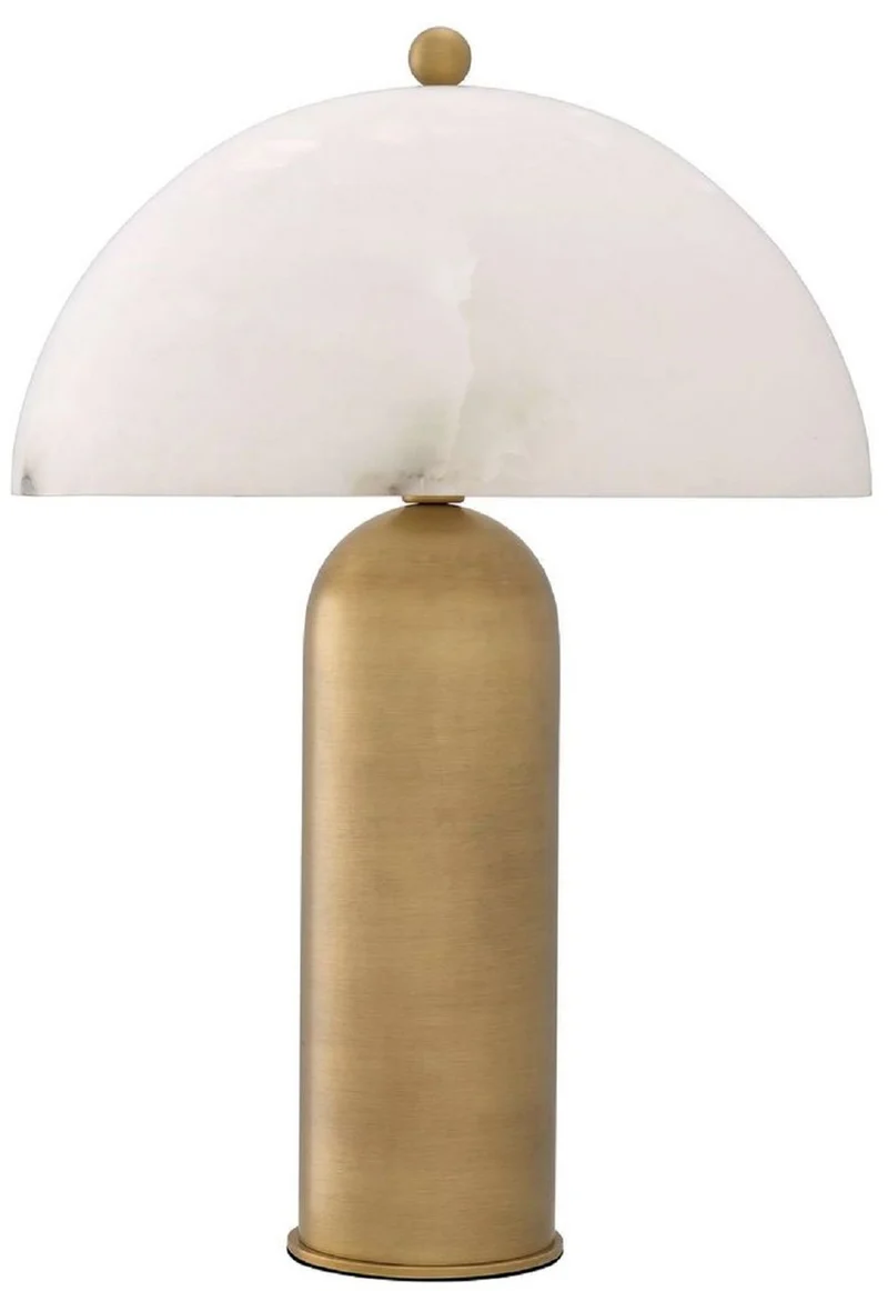 Casa Padrino Luxus Tischleuchte Antik Messing / Alabaster Ø 39,5 x H. 58 cm - Runde Metall Schreibtschleuchte mit Alabaster Lampenschirm - Luxus Leuchten - Luxus Möbel - Luxus Interior
