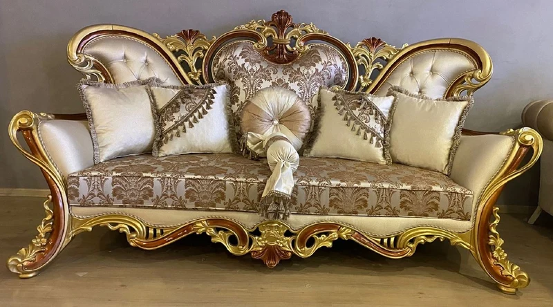 Casa Padrino Luxus Barock Wohnzimmer Set Creme / Silber / Gold / Braun - 2 Barock Sofas & 2 Barock Sessel & 1 Barock Couchtisch - Luxus Wohnzimmer Möbel im Barockstil - Barock Möbel