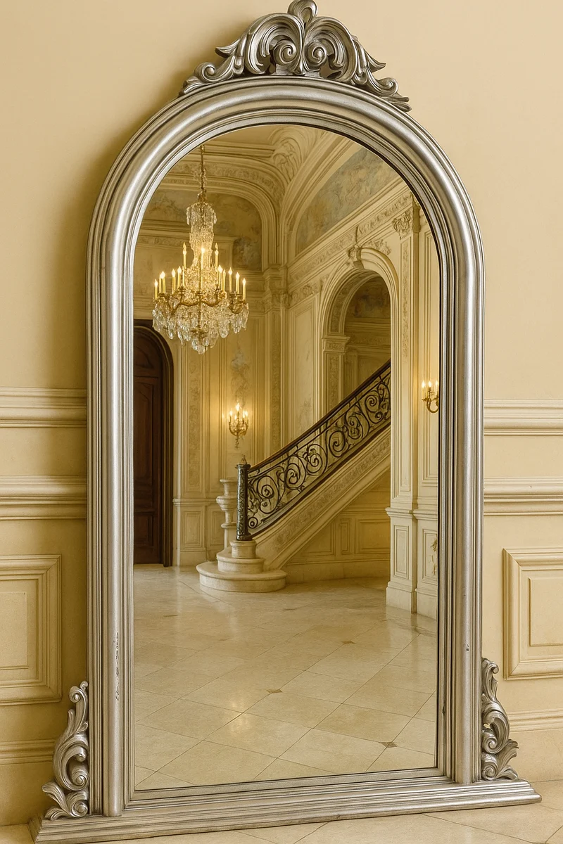 Casa Padrino Barock Spiegel Silber H. 130 cm - Barockstil Garderoben Wandspiegel
