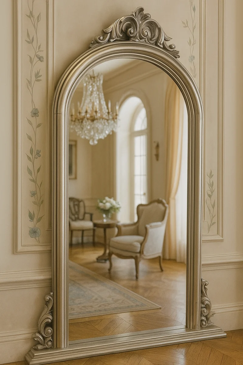 Casa Padrino Barock Spiegel Silber H. 130 cm - Barockstil Garderoben Wandspiegel