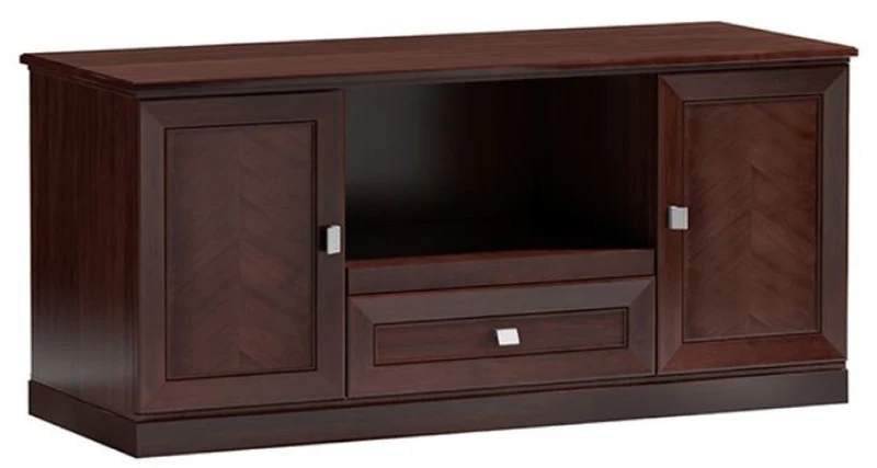 Casa Padrino Luxus Sideboard mit 2 Türen und Schublade Dunkelbraun / Silber 165 x 60 x H. 76 cm - Wohnzimmermöbel