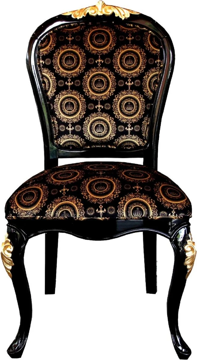 Pompöös by Casa Padrino Luxus Barock Esszimmerstühle mit Krone Schwarz / Gold - Pompööse Barock Stühle designed by Harald Glööckler - 4 Esszimmerstühle - Barock Esszimmermöbel