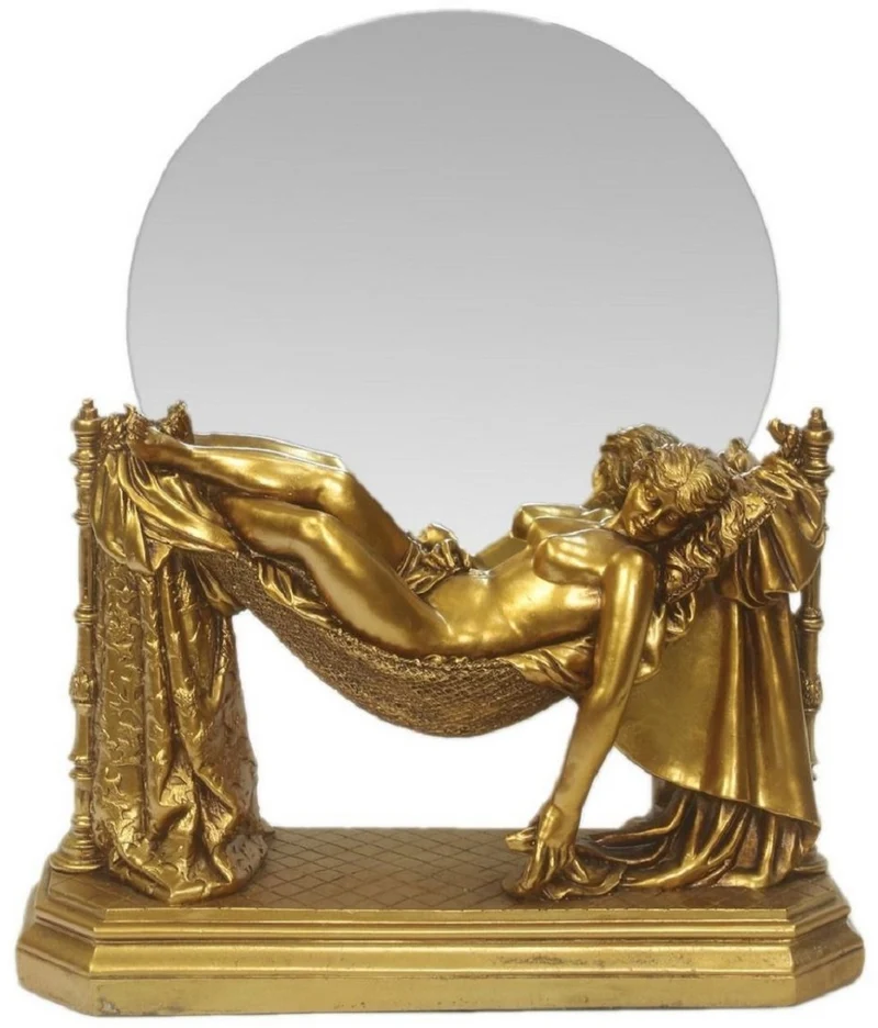 Casa Padrino Barock Tischspiegel Gold 30 x H. 37 cm - Standspiegel - Schminkspiegel - Kosmetikspiegel - Kleiner Deko Spiegel im Barockstil