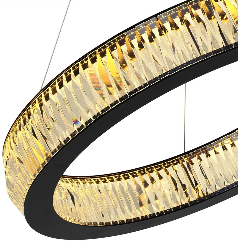 Casa Padrino Luxus LED Kronleuchter Schwarz Ø 91 x H. 13 cm - Moderner runder Kristallglas Kronleuchter - Luxus Qualität