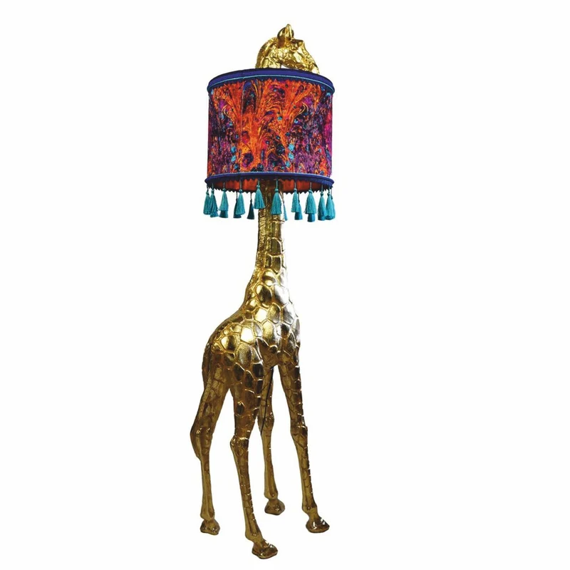 Casa Padrino Luxus Stehleuchte Giraffe mit Lampenschirm Gold / Bunt H. 171 cm