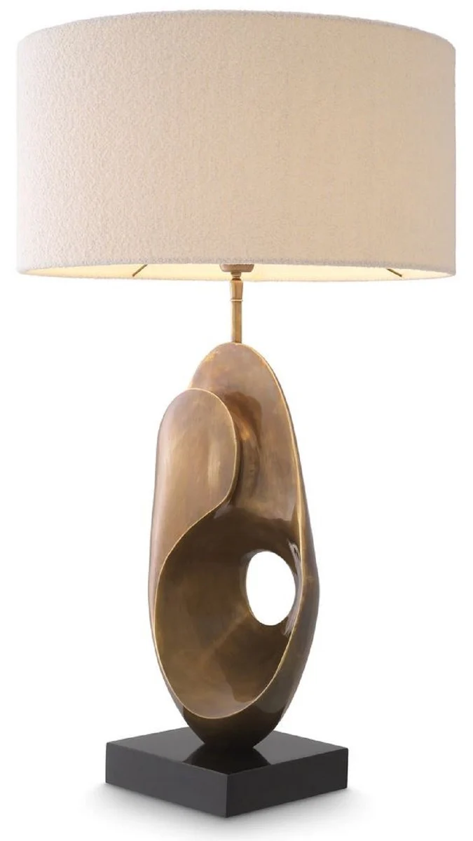 Casa Padrino Luxus Tischleuchte Vintage Messing / Schwarz / Creme Ø 50 x H. 83 cm - Schreibtischleuchte mit rundem Lampenschirm - Luxus Tischleuchten - Luxus Schreibtischleuchten - Luxus Leuchten