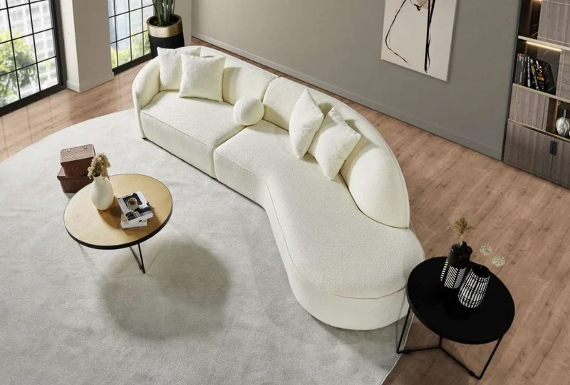 Casa Padrino Luxus Sofa Creme 340 x H. 95 cm - Gebogenes Wohnzimmer Sofa - Hotel Sofa - Wohnzimmer Möbel - Hotel Möbel - Luxus Möbel - Luxus Einrichtung - Wohnzimmer Einrichtung