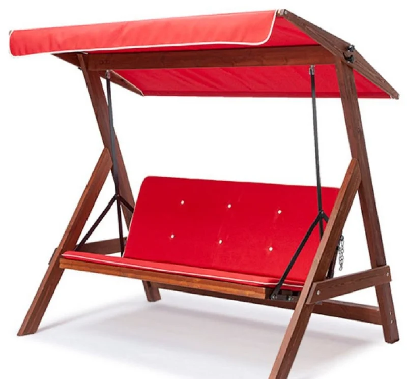 Casa Padrino Luxus Hollywood Schaukel Rot / Braun - Massivholz Garten Schaukel mit Sonnendach - Garten Möbel - Terrassen Möbel - Outdoor Möbel - Luxus Möbel