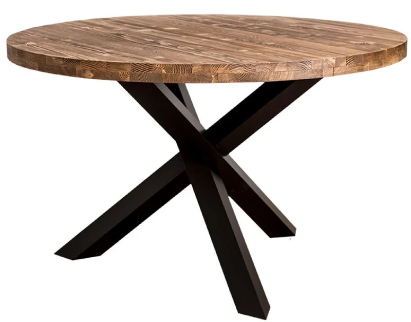 Casa Padrino Landhausstil Esstisch Braun / Schwarz Ø 130 x H. 78 cm - Runder Massivholz Küchentisch