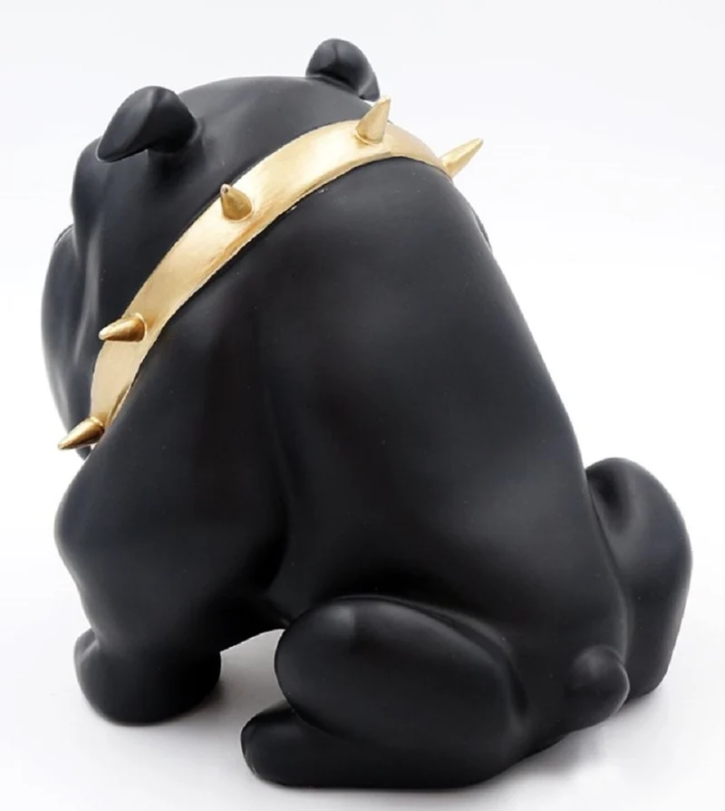 Casa Padrino Luxus Deko Figur Hund Bulldogge mit Halskette Schwarz / Gold H. 55 cm - Kunstharz Deko Skulptur - Wohnzimmer Deko - Luxus Deko Tierfigur