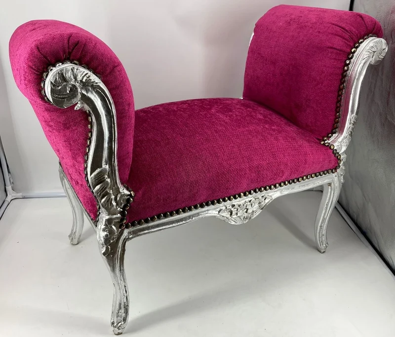 Casa Padrino Barock Schemel Lila / Silber - Handgefertigter Antik Stil Hocker - Barockstil Hocker - Barock Wohnzimmer Möbel