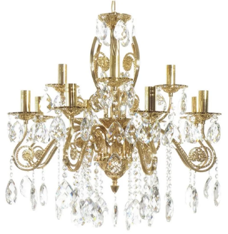 Casa Padrino Luxus Barock Kristall Kronleuchter Gold Ø 70 x H. 65 cm - Vergoldeter Messing Kronleuchter mit edlem Kristallglas - Barock Wohnzimmer Kronleuchter - Barock Hotel Kronleuchter