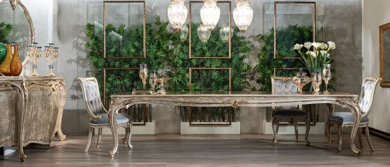 Casa Padrino Luxus Barock Möbel Set Silber / Gold - 1 Barock Sideboard & 1 Ovaler Barock Wandspiegel - Barock Möbel - Edel & Prunkvoll