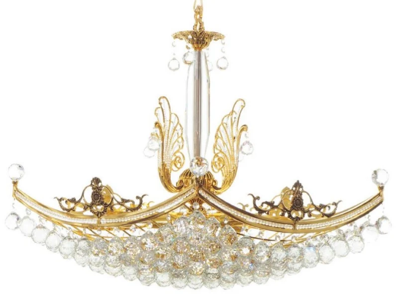 Casa Padrino Luxus Barock Kristall Kronleuchter Gold Ø 80 x H. 65 cm - Prunkvoller Messing Kronleuchter mit edlem Kristallglas - Edel & Prunkvoll