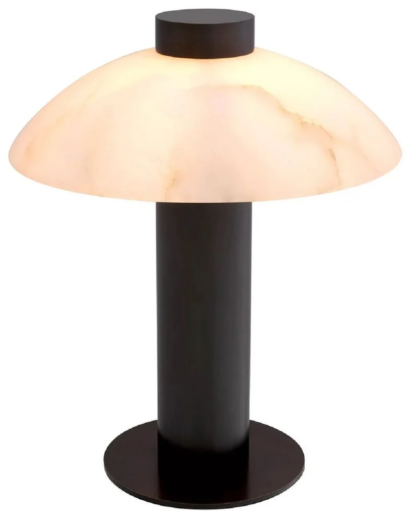 Casa Padrino Luxus Tischleuchte Bronze / Alabaster Ø 39,5 x H. 49 cm - Runde Metall Schreibtschleuchte mit Alabaster Lampenschirm - Luxus Leuchten - Luxus Möbel - Luxus Interior