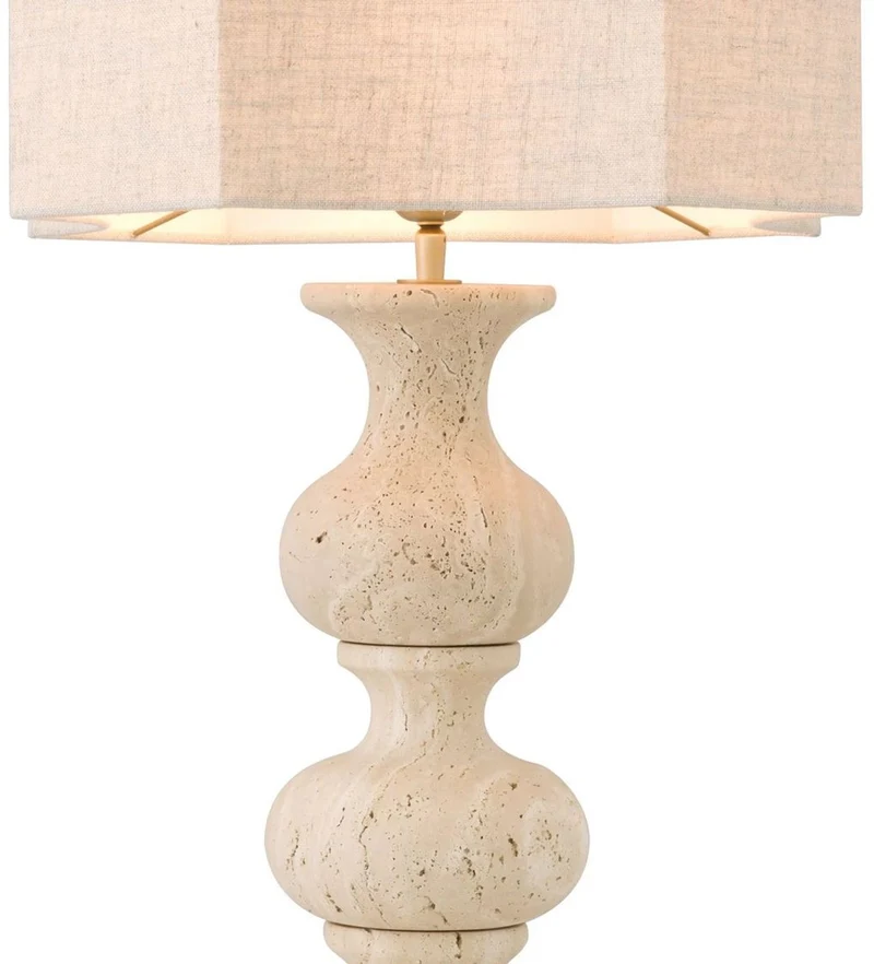 Casa Padrino Luxus Tischleuchte Beige / Antik Messing 40,5 x 40,5 x H. 116,5 cm - Travertin Schreibtischleuchte mit Lampenschirm - Luxus Tischleuchten - Luxus Qualität