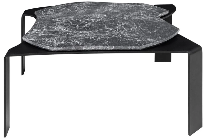 Casa Padrino Luxus Couchtisch Schwarz / Grau 75,5 x 78 x H. 32,5 cm - Designer Wohnzimmertisch mit Marmorplatte