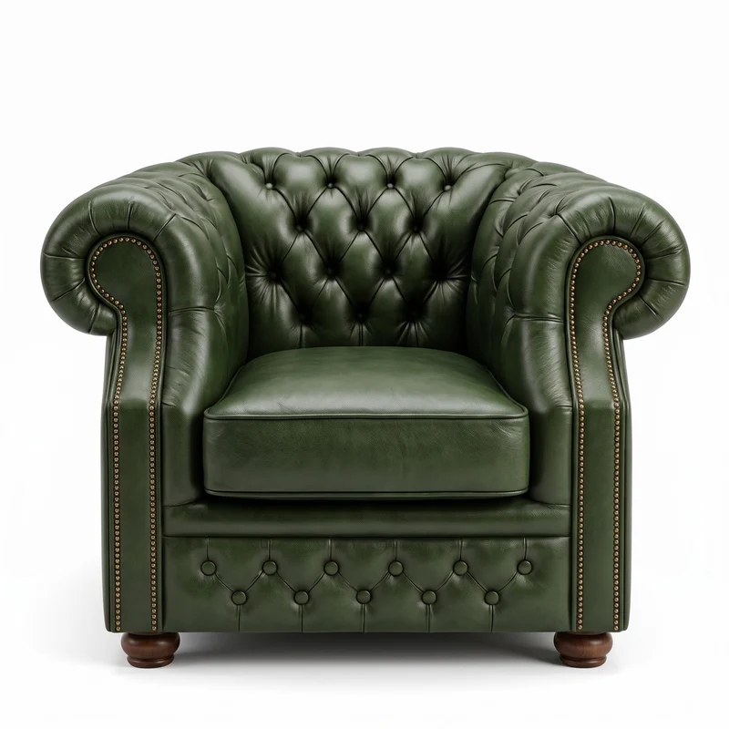 Casa Padrino Luxus Chesterfield Leder Sessel Grün / Dunkelbraun 110 x H. 85 cm - Chesterfield Echtleder Wohnzimmer Sessel - Chesterfield Möbel - Echtleder Möbel - Luxus Möbel
