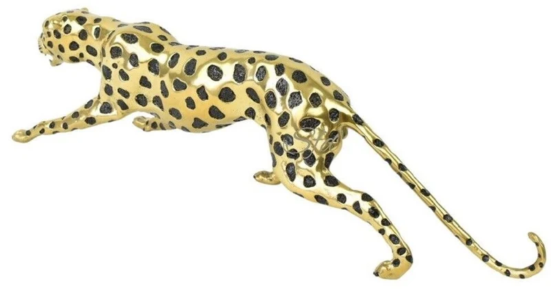 Casa Padrino Luxus Bronze Skulptur Gepard Gold / Schwarz 62 x 14 x H. 18 cm - Bronze Deko Figur - Bronze Tierfigur - Luxus Deko Accessoires