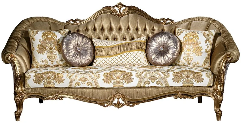 Casa Padrino Luxus Barock Wohnzimmer Set Gold / Weiß - 2 Sofas & 2 Sessel & 1 Couchtisch - Wohnzimmer Möbel im Barockstil - Edel & Prunkvoll