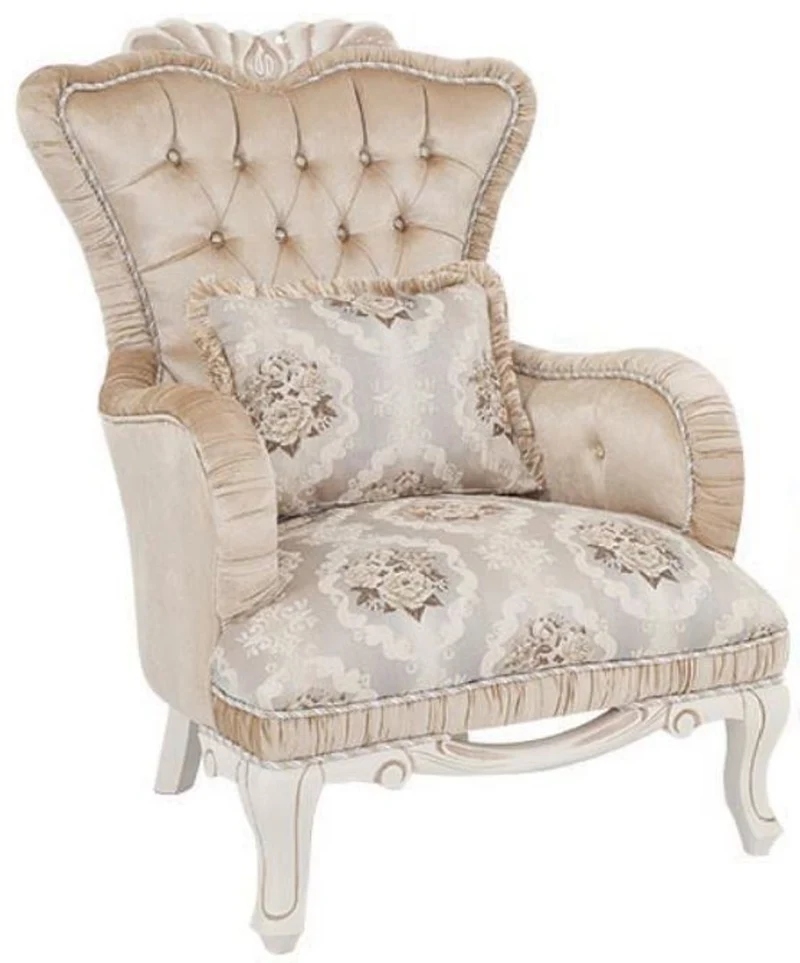 Casa Padrino Luxus Barock Wohnzimmer Set Beige / Weiß - 2 Sofas & 2 Sessel & 1 Hocker - Wohnzimmer Möbel im Barockstil - Edel & Prunkvoll