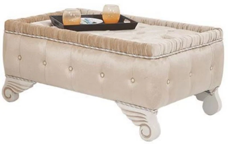 Casa Padrino Luxus Barock Wohnzimmer Set Beige / Weiß - 2 Sofas & 2 Sessel & 1 Hocker - Wohnzimmer Möbel im Barockstil - Edel & Prunkvoll