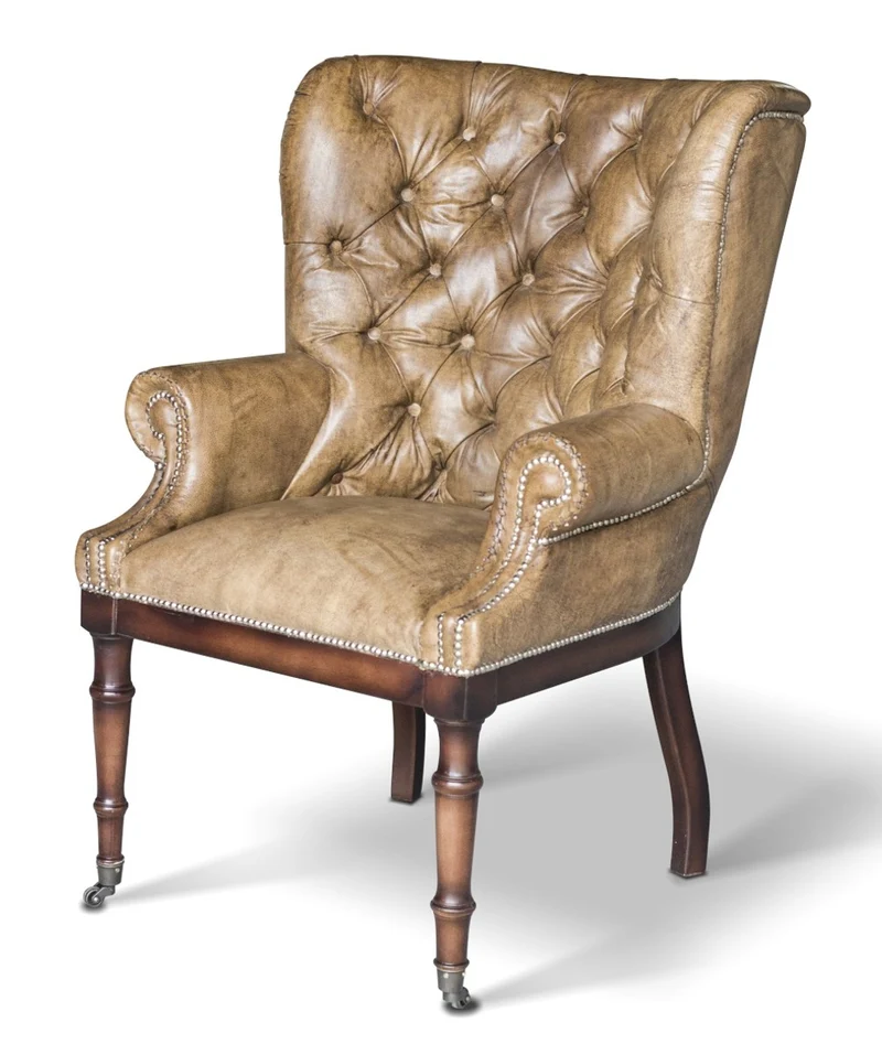 Casa Padrino Chesterfield Echtleder Sessel Vintage Leder mit Rollen - Luxus Wohnzimmer Ohrensessel Möbel Büffelleder Sessel