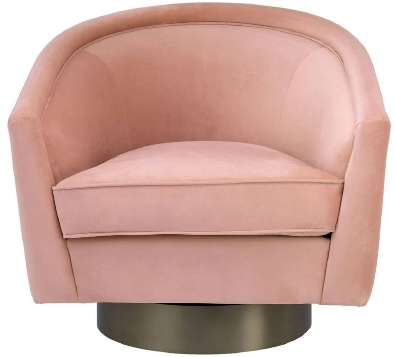 Casa Padrino Luxus Drehsessel Rosa / Mattgold 85 x 76 x H. 76 cm - Wohnzimmer Sessel - Wohnzimmermöbel