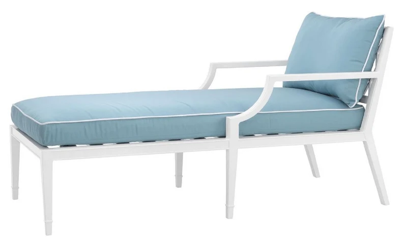 Casa Padrino Luxus Chaiselongue Weiß / Hellblau 68,5 x 157 x H. 79 cm - Liegesessel aus hochwertigen strapazierbarem Aluminium - Wohnzimmermöbel - Gartenmöbel - Gastronomie Möbel