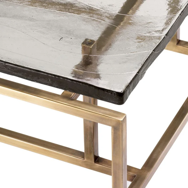 Casa Padrino Luxus Couchtisch Vintage Messing 60,5 x 60,5 x H. 34 cm - Quadratischer Edelstahl Wohnzimmertisch mit Glasplatte - Wohnzimmer Möbel - Hotel Möbel - Luxus Möbel - Luxus Qualität