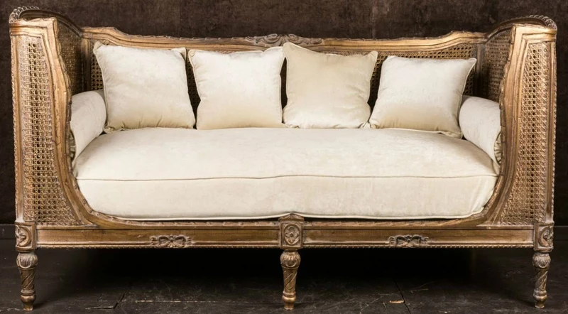 Casa Padrino Luxus Barock Sofa mit Kissen Braun / Elfenbeinfarben 187 x 89 x H. 103 cm - Handgefertigtes Sofa im Antik Stil - Wohnzimmer Möbel