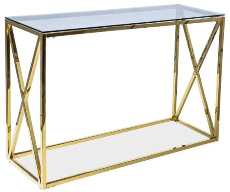 Casa Padrino Luxus Konsole Gold / Grau 120 x 40 x H. 78 cm - Edelstahl Konsolentisch mit Glasplatte - Luxus Möbel