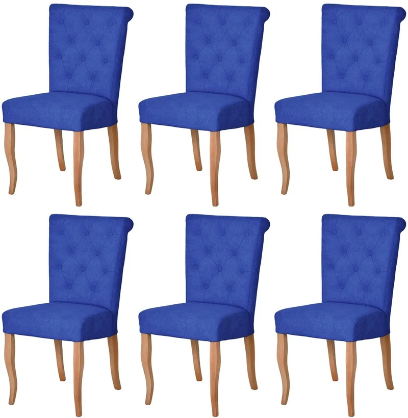Casa Padrino Chesterfield Neo Barock Esszimmer Stuhl 6er Set Blau / Naturfarben - Küchenstühle Set - Esszimmer Möbel - Chesterfield Möbel - Neo Barock Möbel